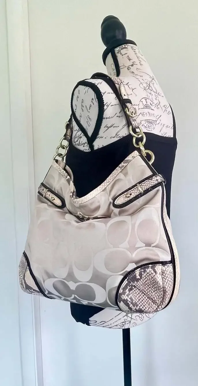 Coach Signature‎ C Hobo Bag with Snakeskin Trim 16408